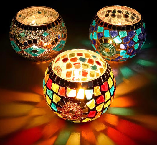 Handmade Turkish Mosaic Candle Holder x3 SET