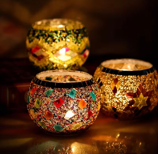 Handmade Turkish Mosaic Candle Holder x3 SET
