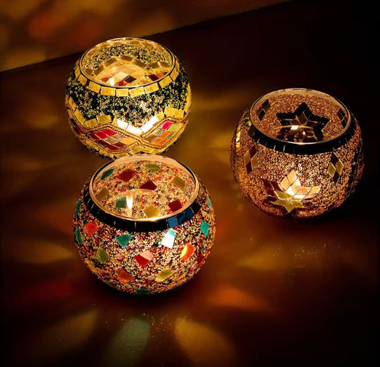Handmade Turkish Mosaic Candle Holder x3 SET