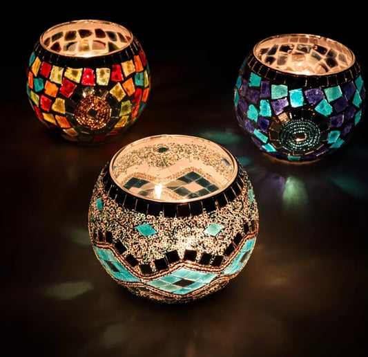 Handmade Turkish Mosaic Candle Holder x3 SET